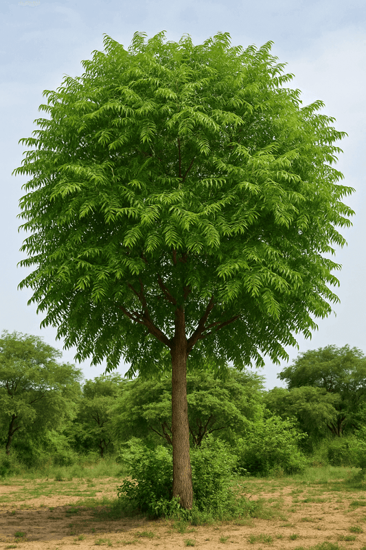 Árbol de neem (Azadirachta indica) con hojas verdes