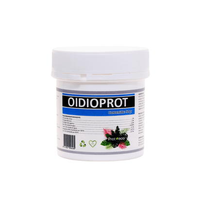 Envase Oidioprot PROT‑ECO 50 g, fungicida ecológico en polvo contra oídio con extractos microbianos
