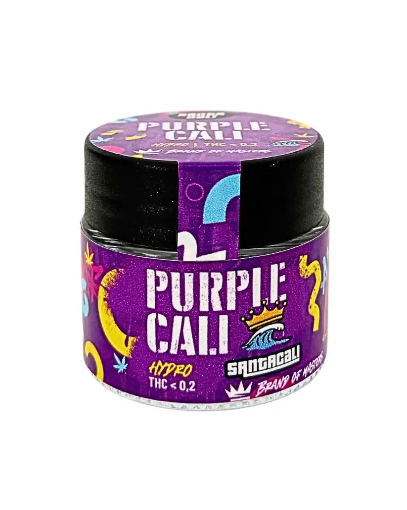Bote de Purple Cali Hydro CBD Santa Cali, flor CBD premium estilo Purple
